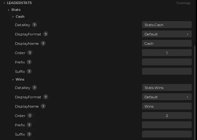 Easy Leaderstats plugin settings - Leaderstats section
