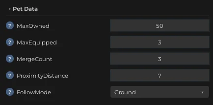 Pet Data settings