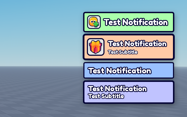 Four toast cards stacked in the top-right corner of a game, each a different shape
