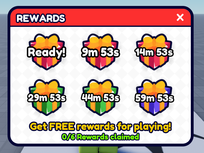 The rewards menu in game, the first gift ready and the rest counting down